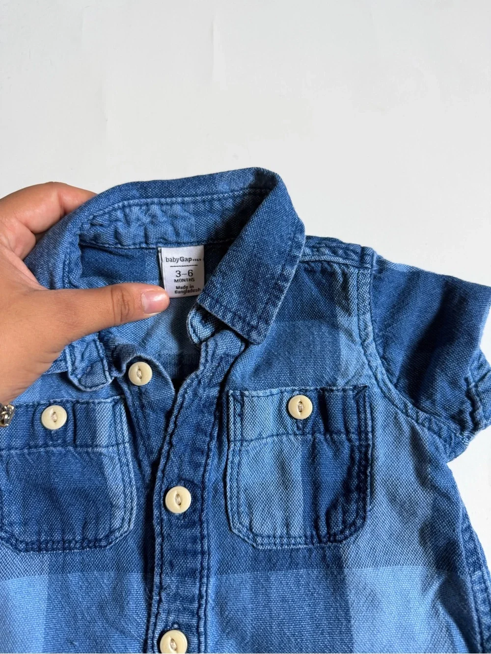 GAP Blue Plaid Short-Sleeve Romper